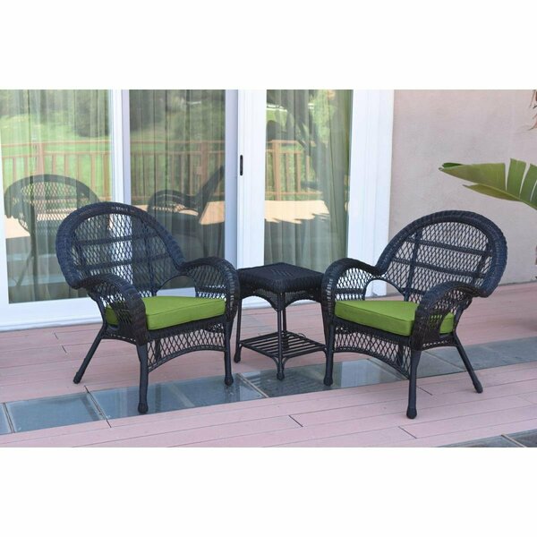 Jeco W00211-2-CES029 3 Piece Santa Maria Black Wicker Chair Set, Green Cushion W00211_2-CES029